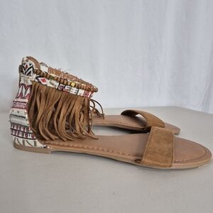 Olivia Miller + Wilsons Leather Collab Beaded and Fringe Sandal - Size 8